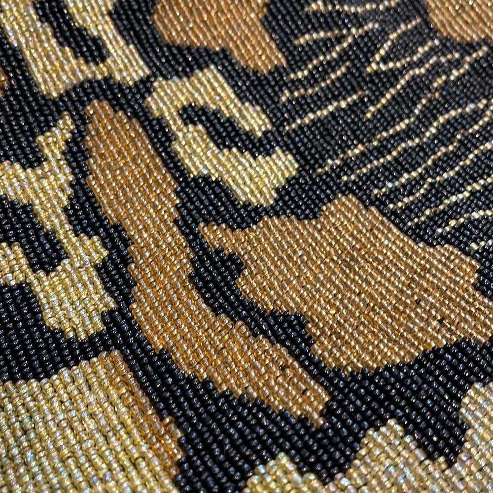 VINTAGE CHRISTIANA ANIMAL PRINT FULL BEADED SHOULDER BAG BLK GOLD TAN - Picture 7 of 12